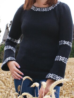 Long Line Sweater with Fair Isle Bands